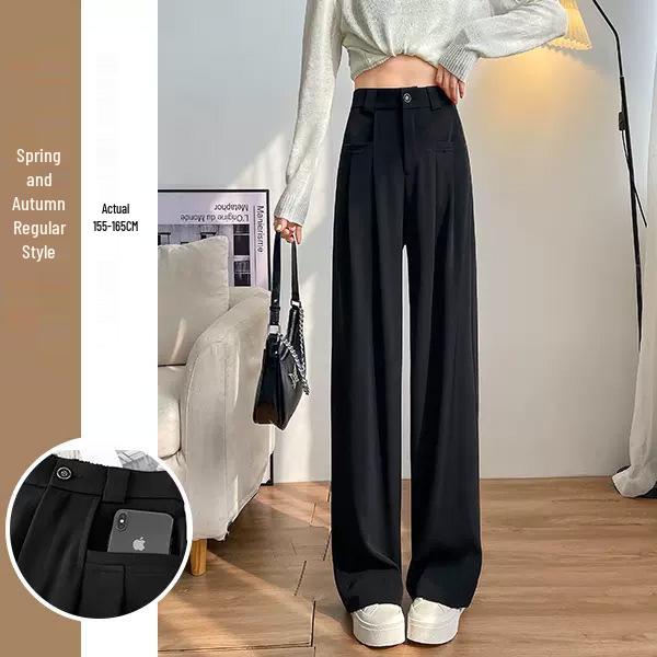 

Women s High-Waist Black Suit Pants - Spring 2026: Slimming, Loose Straight-Leg, Wide-Leg Casual Style With Drape Feel S