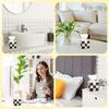 Checkered Tissue Box Cover Square, PU Leather Table Tissue Box Holder Boho Black and Beige Decorative Organizer with Metal Buckle for Vanity