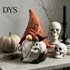 Unique Holiday Shelf Decor Halloween Gnome Statue, EEK BOO Resin Elf Dwarf Figurine with Pumpkin Creative Indoor Party Tabletop Crow Skull,