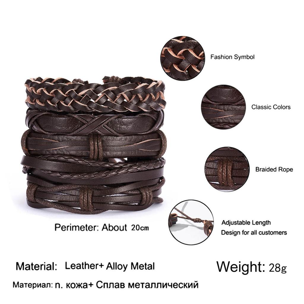 Vintage Multi-layer Feather Star Leather Bracelets For Men Hand-knitted Leaves Rope Wrap Wristband Bracelet Ethnic Party Jewelry