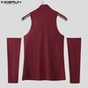 Sleeveless Incerun High Neck Men Striped Eyelet Casual Fitted Rib Tank Tops With Oversleeve