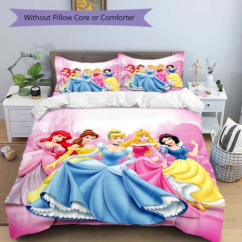 Princesses Colorful Gowns Print 3Pcs Bedding Setduvet Cover With 2 Bedropillowcase Home Birthday Gift