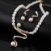 Rhinestone Faux Pearl Beaded Necklace Stud Earrings Bridal Wedding Jewelry Set