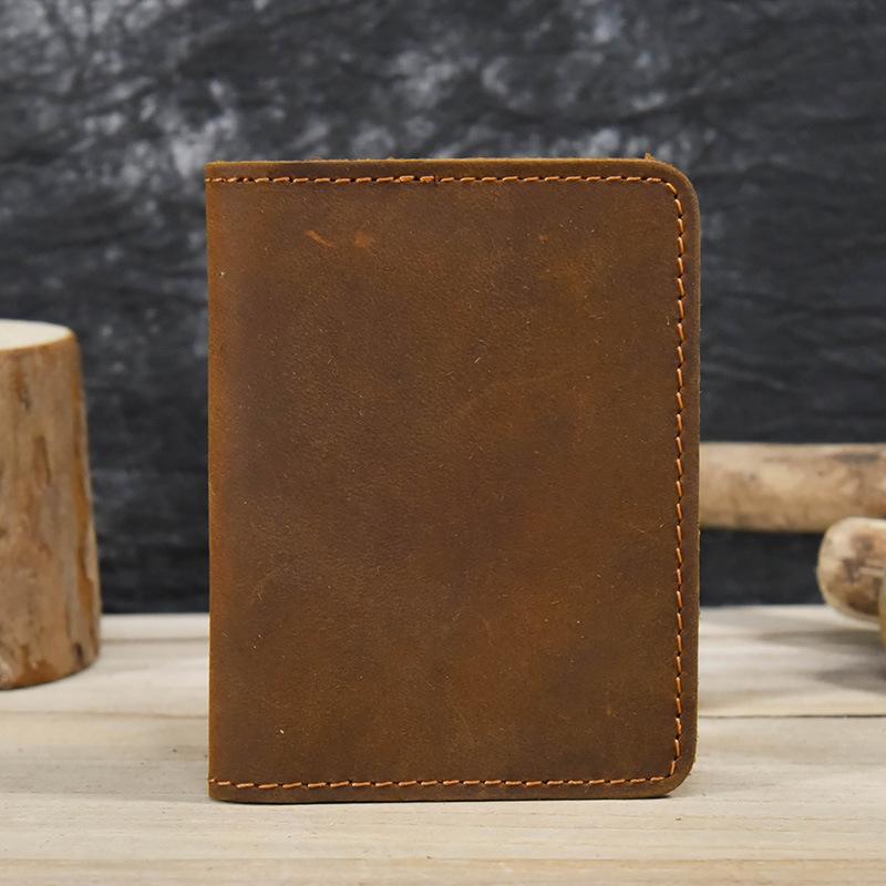 Leather Men'S Crazy Horse Leather Short Wallet Retro Wallet Durable Simple Card Bag Card Holder
