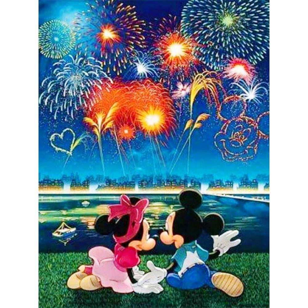 

Disney Diamond Painting Mickey and Minnie Fireworks Show Illustration Mosaic Embroidery Diamond Painting Cross stitch Home Decoration 5D DIY Round 20x30cm