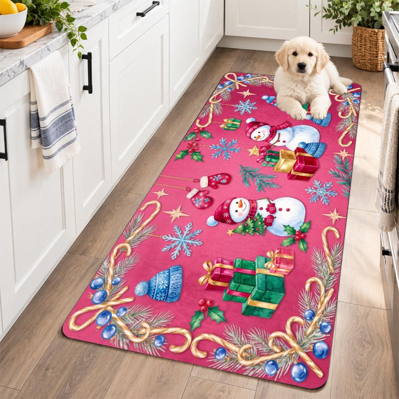 Flannel Kitchen Mat Christmas Soft Area Rug Non Slip Floor Carpet Home Decoration