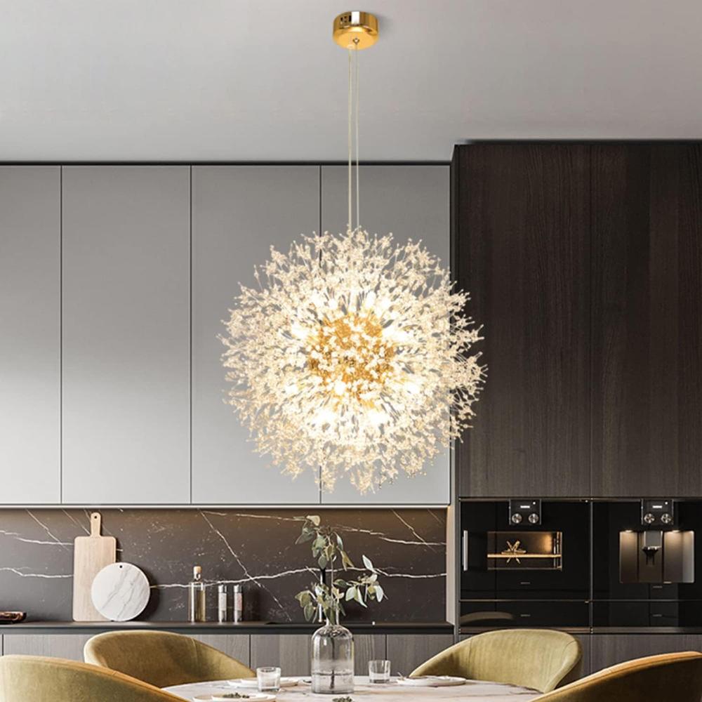 Modern Crystal Chandeliers Firework, Non-dimmable, 16-Light Gold Dandelion Sputnik Ceiling Light Fixtures, for Bedroom Living Room
