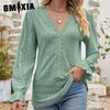 GMXIA Women's Fashion Casual Summer Spring Solid Color Print Long Sleeve V-Neck Loose Blouses & Shirts