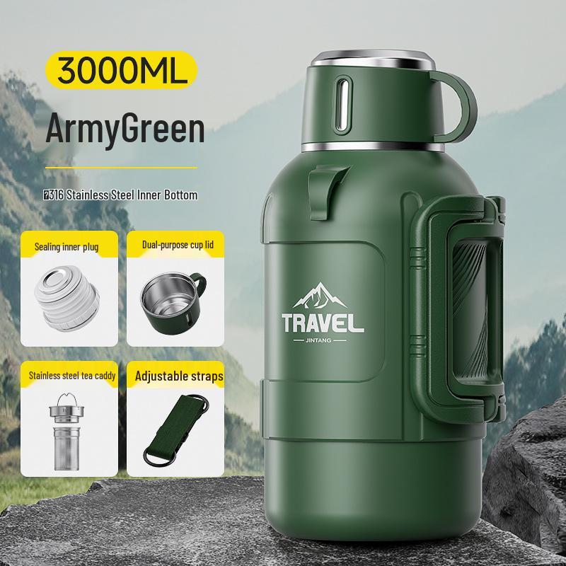Large Capacity Stainless Steel Insulated Thermos for Outdoor & Car Use - Short, Fat Design for Hot Water, Tea Brewing, and Household Use