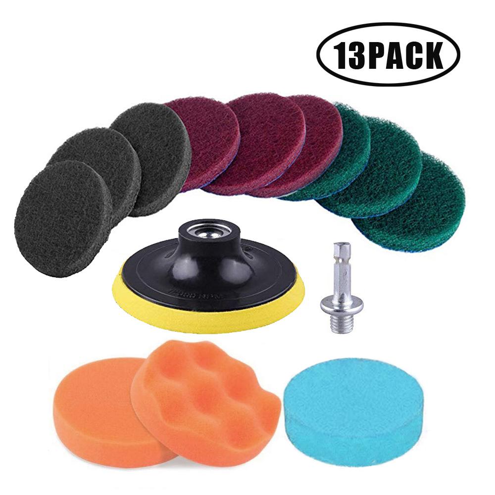 

13Pcs 4 Inch Tile Scrubber Scouring Pads Cleaning Kit With 4 Disc Pad Holder, 4 Scouring Pads, 4 Flat Sponges, For Bathroom & Kitchen Cleaning #1711