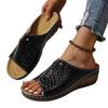 Summer new large size sandals platform fish mouth sewing line women's slippers crocodile pattern PU women's slippers