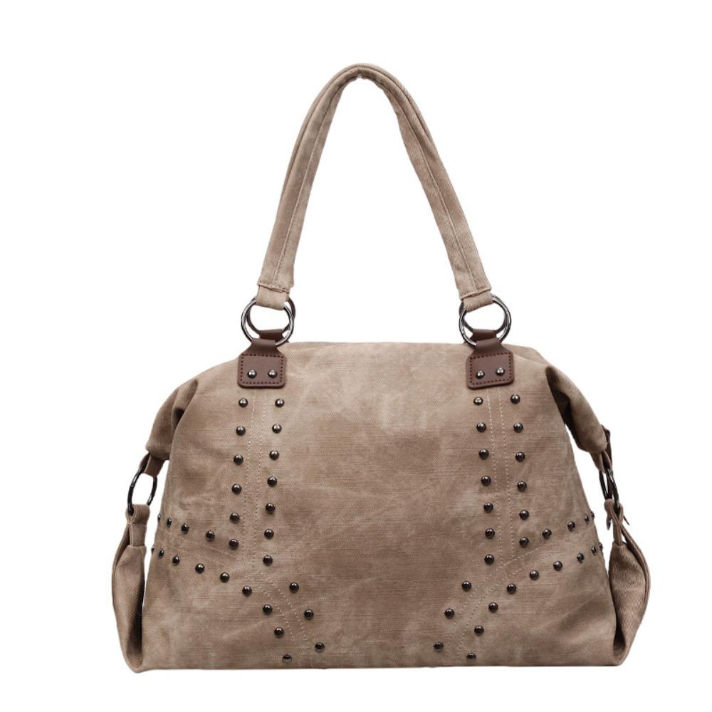 

PU Leather Rivet Shoulder Bags Retro American Style Fashi Design Locomotive Style Underarm Bag Solid Color Large Capacity хакі