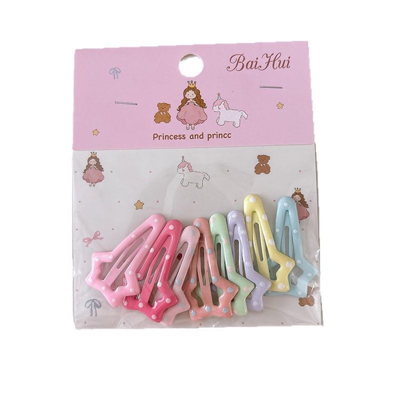 8 Pcs Sweet Candy-colored Oil-dropping Children's Versatile Star Hair Clips Bangs Hair Clips Cute Girl Bb Clips Bagged
