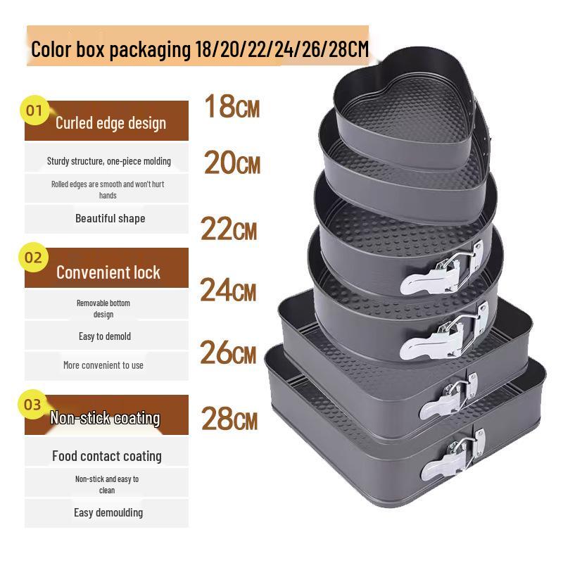 Cross-Border Cake Mold: Round/Square, Non-Stick, High Temp Resistant, Easy Clean, Removable Bottom, Secure Buckle
