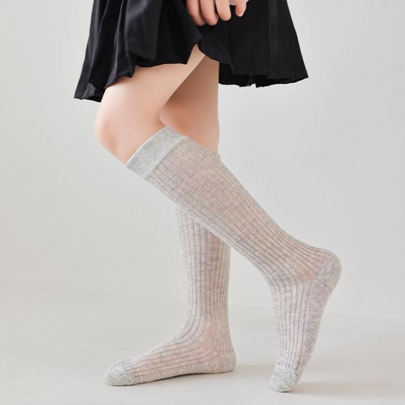 Thin Kid Girl Striped Mesh Knee High Socks Breathable Comfortable Calf Sock for Students Spring Summer Vertical Line Long Socks