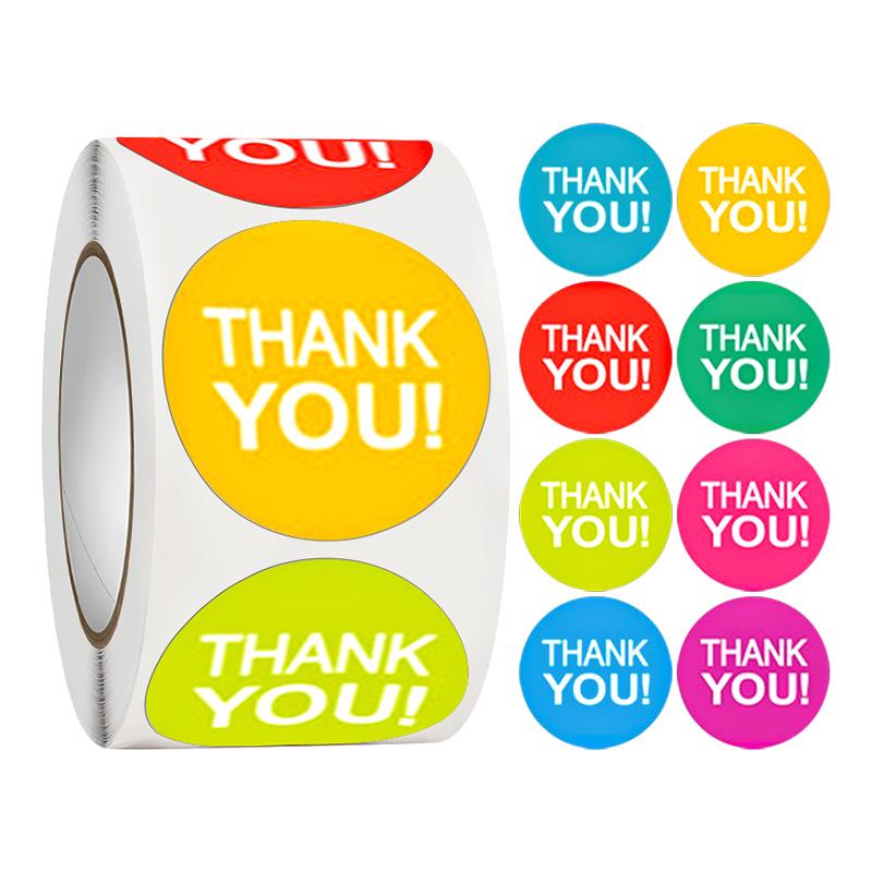 500-Roll 3.8cm Floral Thank You Stickers: Round Adhesive Labels for Gift Wrapping & Sealing