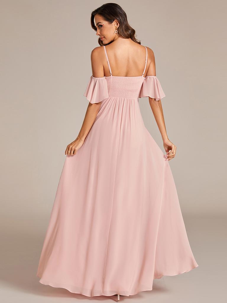 Ever-Pretty Women's Cold Shoulder Sweetheart Neckline Spaghetti Straps Chiffon Bridesmaid Dresses With Ruffle Sleeves