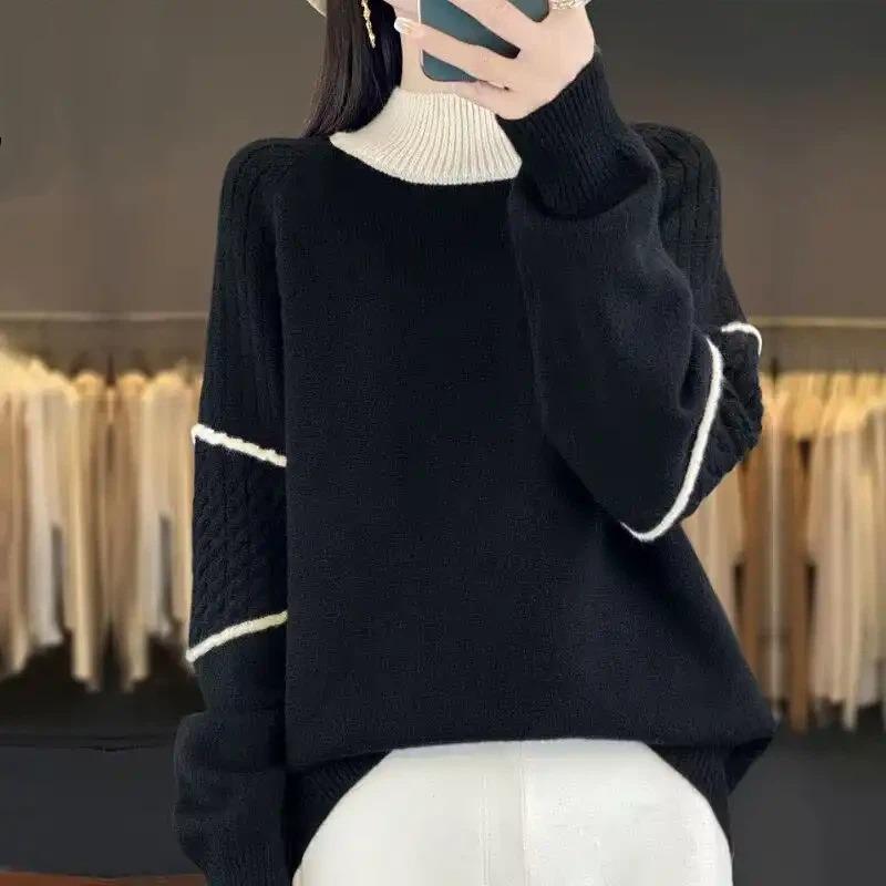 Sweater for Women Winter Thickened Pullover Warm Knitted Half-high Collar Stretchy Long Sleeve Oversize Jumper Tops