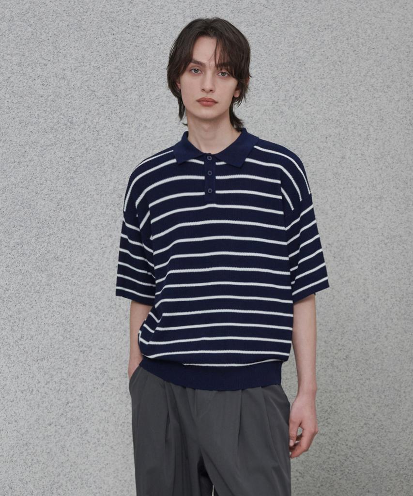 GLW Striped Collar Half Knit Navy