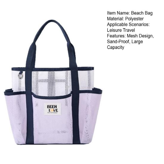 Mesh Beach Bag Sand-Proof Beach Tote with Multiple Pockets Quick-Drying Tote Toiletry Bag for Toys Towels Picnics Camping Beach Vacation
