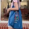 Trendige blaue bestickte Bucket Bag - Vielseitige Handtasche aus Oxford-Gewebe mit großem Fassungsvermögen