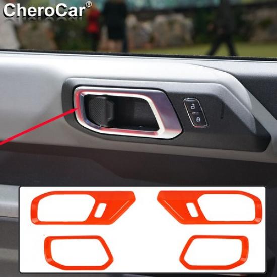 For + Ford Bronco Inner Door Handle Bowl Decor Cover Trim Stickers Orange 4X