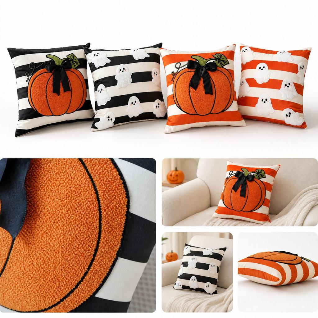 4545 Pumpkin Throw Cover Halloween Plush Cushion Cover for Sofa and Bed Decoration