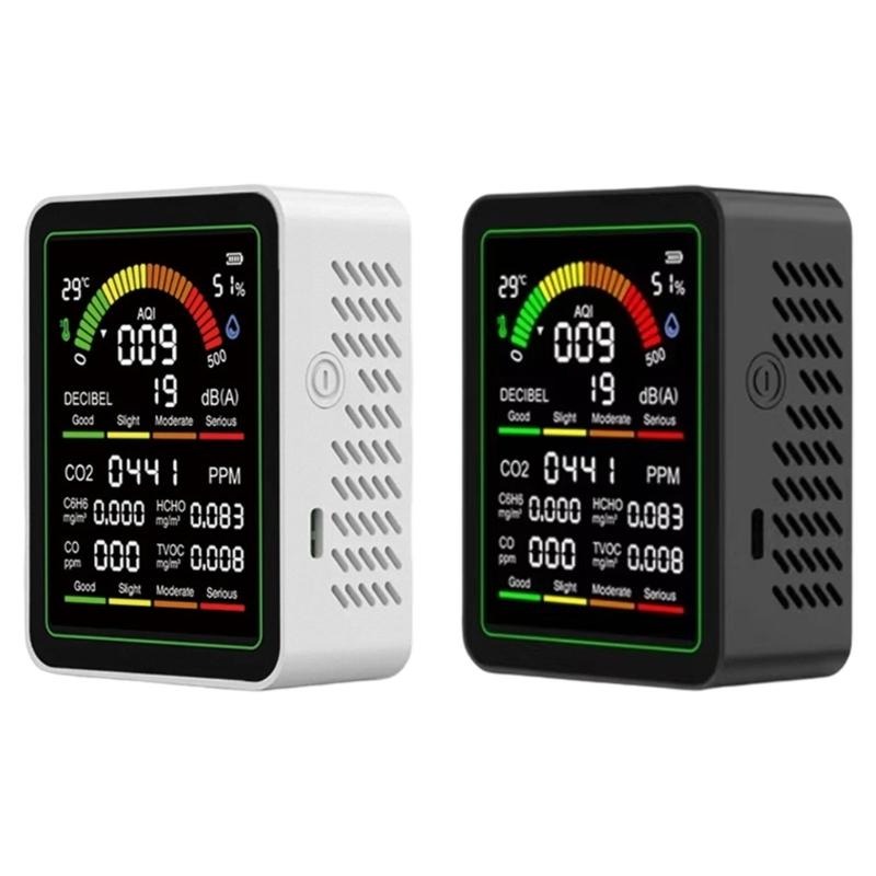 Air Quality Monitor With CO CO2 C6H6 Formaldehyde TVOC Temperature Humidity Detections And Noise Meter For Home Office Lab