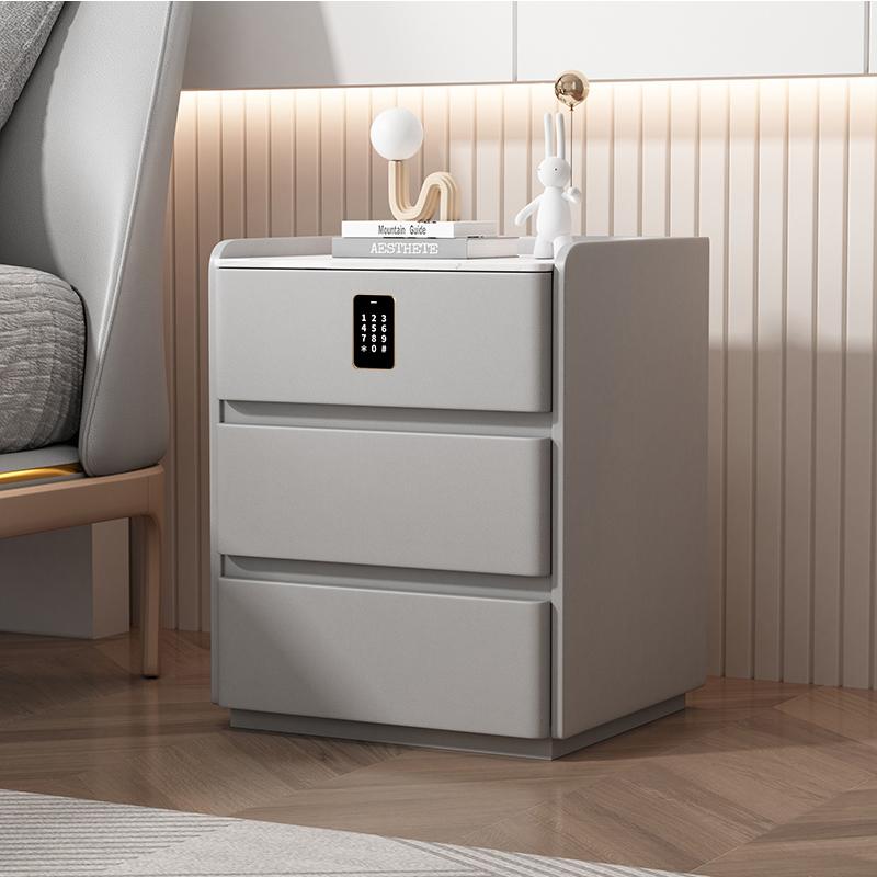 Modern Minimalist Solid Wood Nightstand Cream Style Bedside Table with Wireless Charging Hub Storage Cabinet for Bedroom