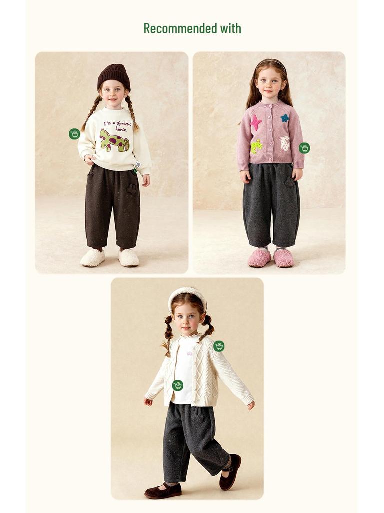 Tongbei 2025 Winter Girls' Double-Layer Fleece-Lined Casual Pants - Thick, Warm, Versatile Fashion.