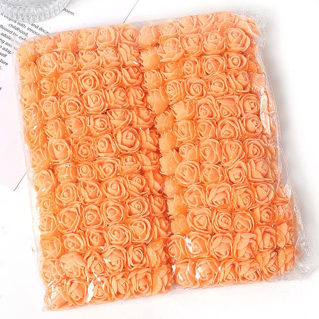 

144pcs 2.5cm Foam Rose Flowers with Gauze, Iron Wire for Wreath Decoration. помаранчевий