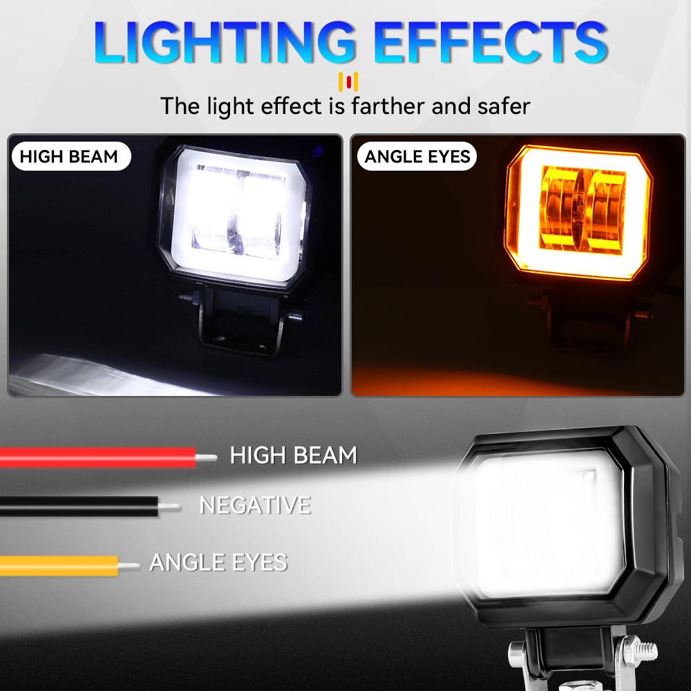 3inch Beam Headlight LED Work Light Bar Spot Driving LED Work Lamp Fog Pods Halo Offroad 4WD Car Boat Truck SUV Pickup ATV