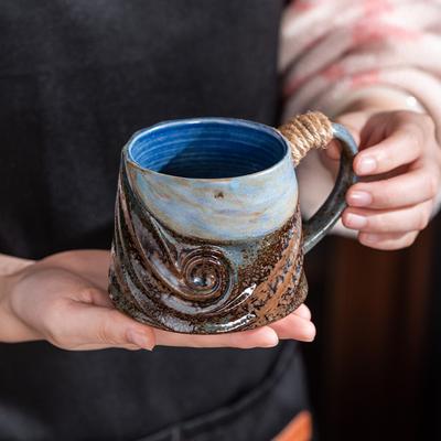 Spiral Hanfseil Keramiktasse Kaffeetasse Büro Kreative Tasse Wasserbecher Nachmittagstee Retro Raukeramik Trinkgeschirr Geschenk für Freund