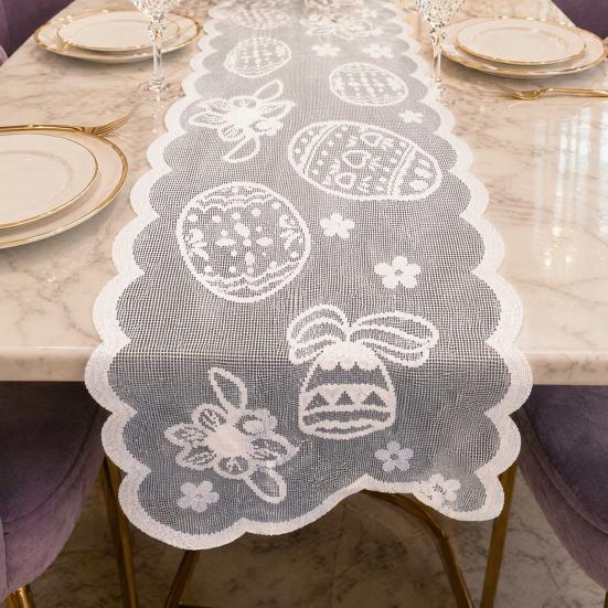 Easter Lace Table Runners, 72 Inch Spring Easter Eggs Table Runner, Easter Bunny Table Decorations for Home Dining Room, Easter Party Decorations and