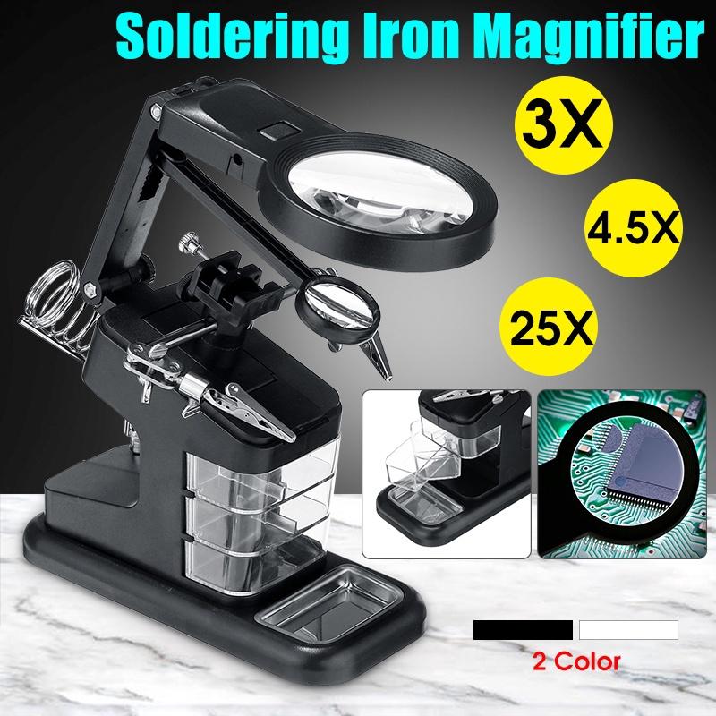 Soldering Iron Station Stand Welding Magnifying Glass Clip Clamp 3Hand Desktop Magnifier Solder  White/Black