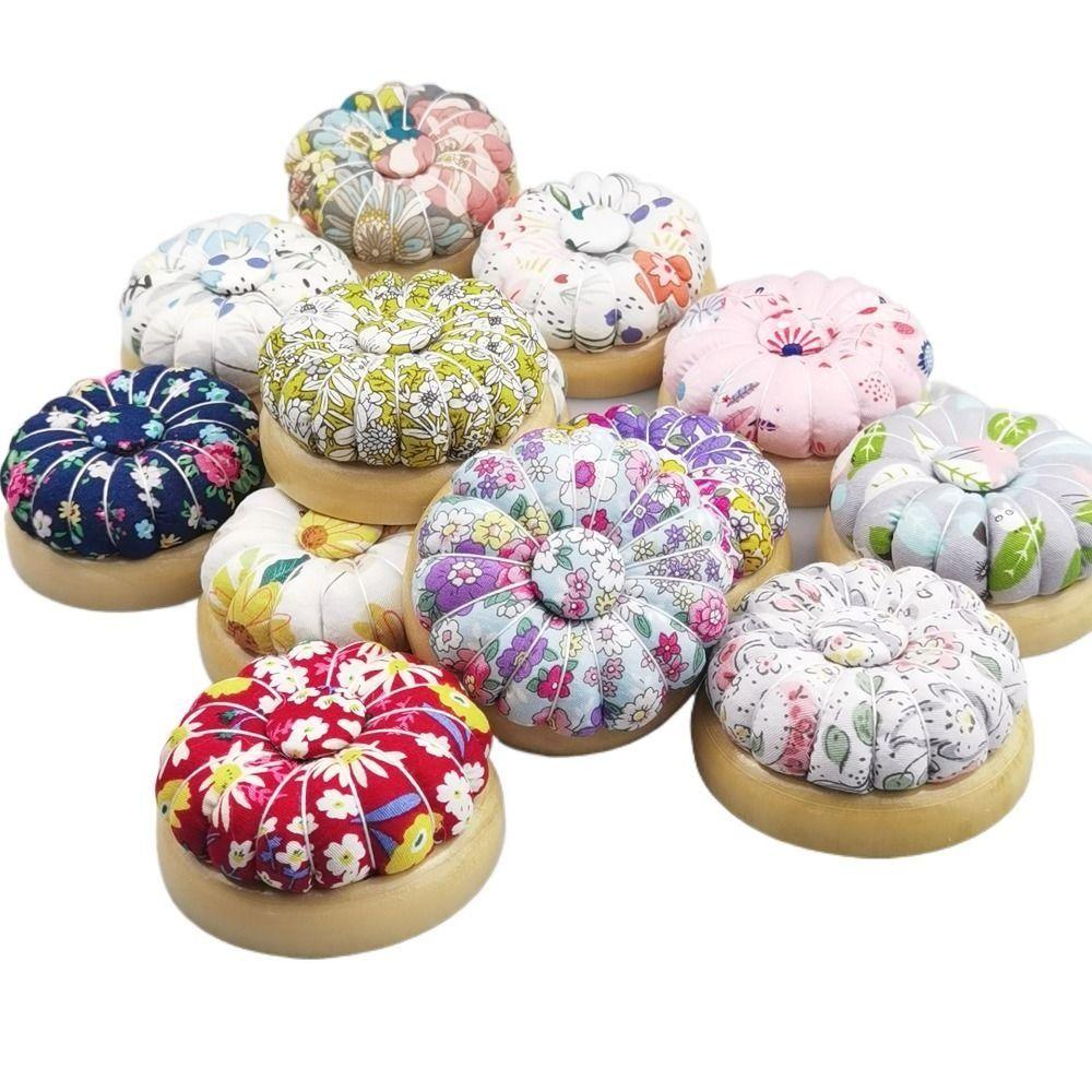 Wood Base Pumpkin Needle Cushion Pumpkin Shaped Pin Cushion DIY Needle Pillow Household