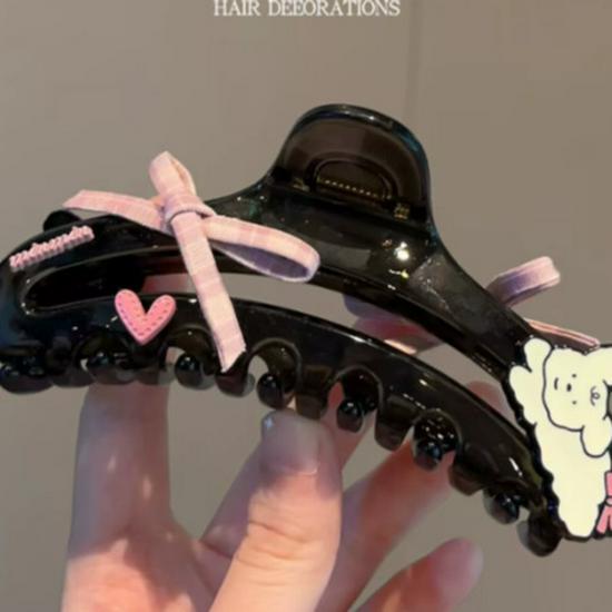 Women s Large Cute Puppy Cartoon Bow Hair Clip - High-End Sweet Shark Claw