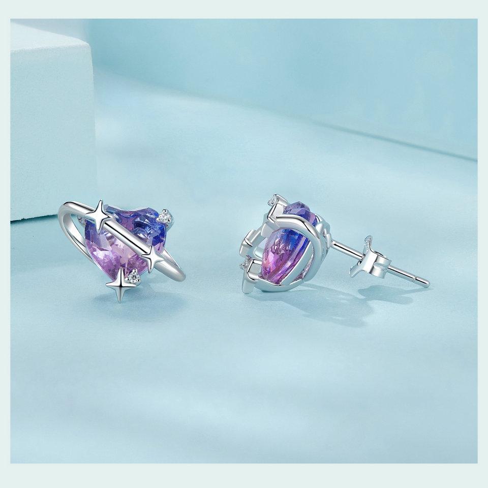 BAMOER 925 Sterlingové stříbro Gradientní hvězdné puzetové náušnice Romantické náušnice lásky pro ženy Dívčí dárek Jemné šperky Každodenní nošení