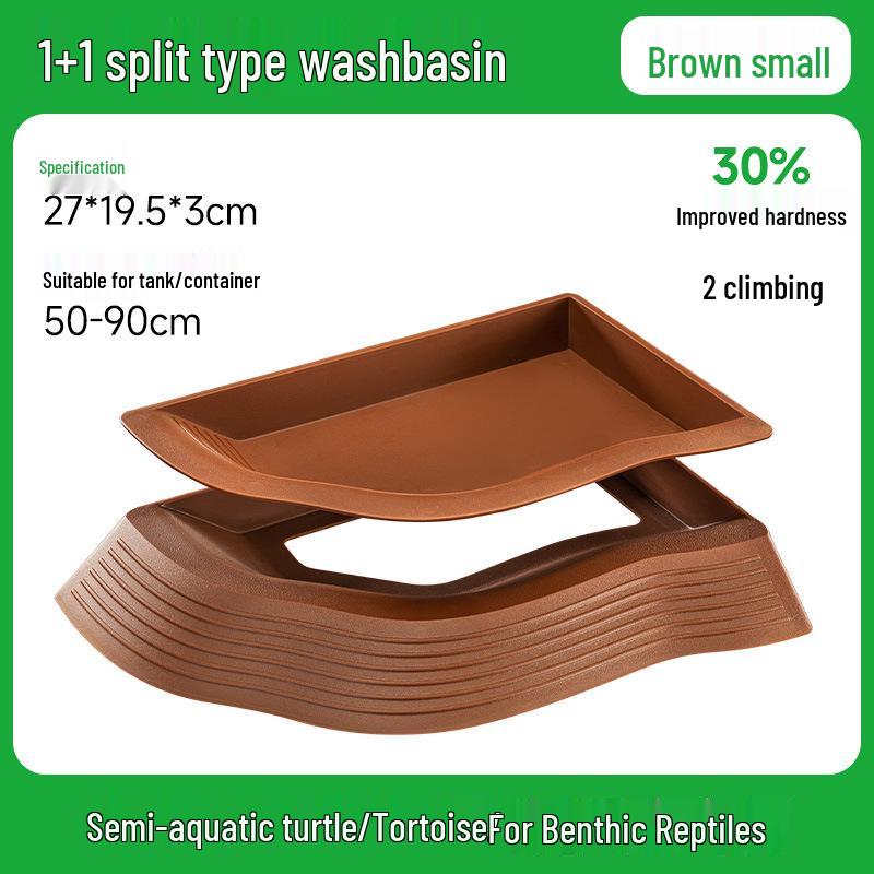 Yellow-Margined Box Turtle Water & Food Dish - Split Type for Semi-Aquatic Turtles: Ideal for Drinking, Bathing, and Terrarium Landscaping. 27.4*19.8*3.2cm