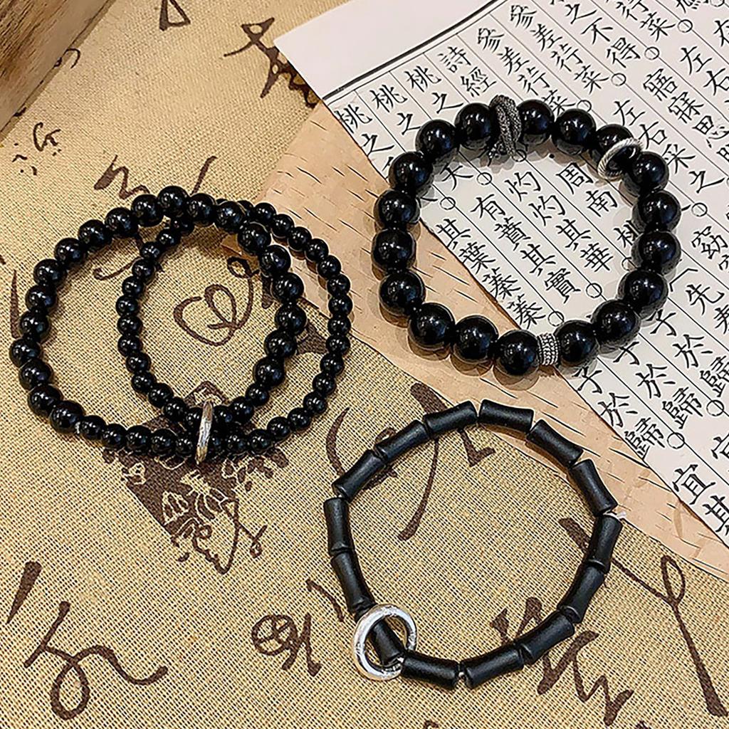 Practical Black Beaded Bracelet Wrist Jewelry Couple String Bracelet for Women Infused with National Style and Graces