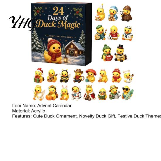 Interactive Holiday Morning Ritual Duck Advent Calendar, 24-Day Christmas Countdown Box with Cute Acrylic Festive Themed Decor Toy, Tree Hanging