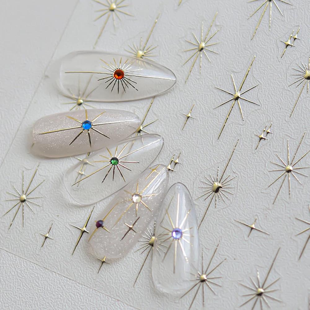 Colorful Five-pointed Star Gird Polka Dot Line Bowknot Cherry 5D Shiny Nail Art Stickers Self Adhesive Decoration Manicure Decal