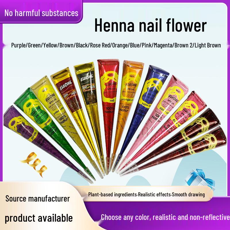 Henna Flower Tattoo Cream: Waterproof, Semi-Concealing, Hand-Painted Pigments