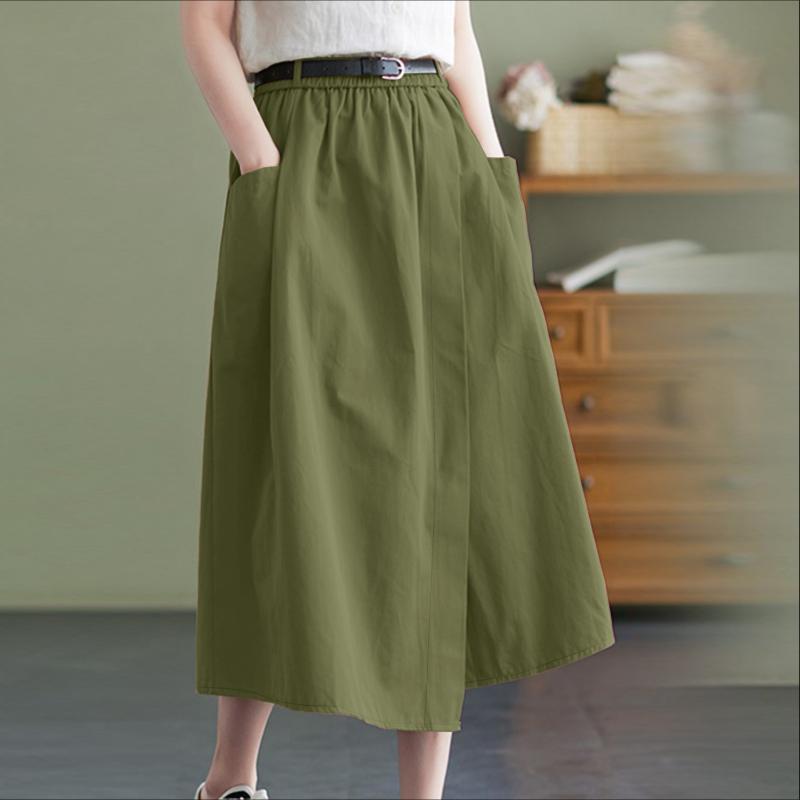 

ZANZEA Женские повседневные летние юбки с эластичной талией однотонные зелёный