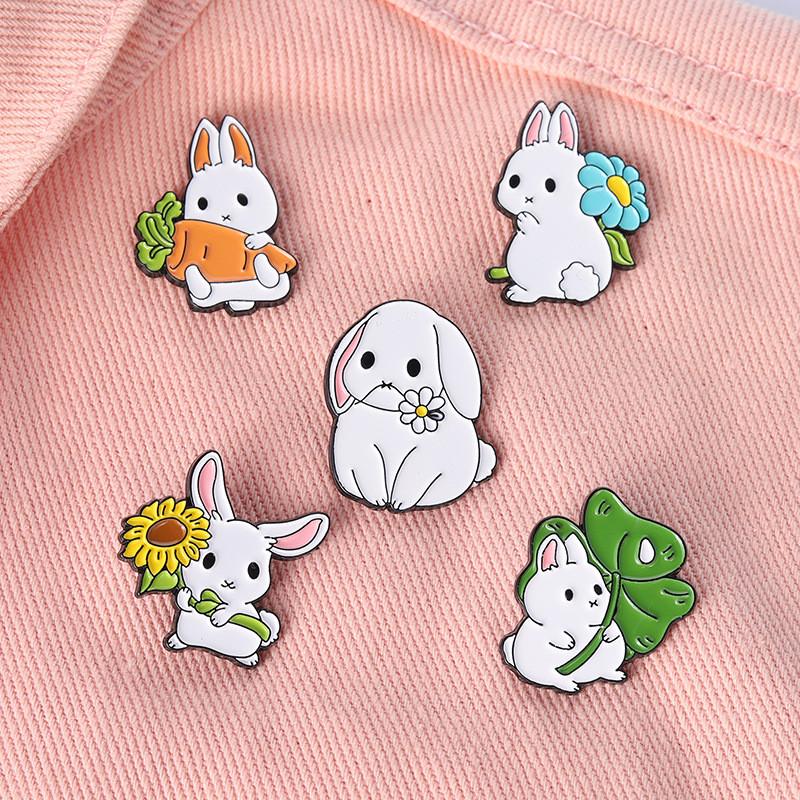 Cartoon Stylish Rabbit Brooch Cute Design Zinc Alloy Enamel Pin Multishape Accessory For Everyone