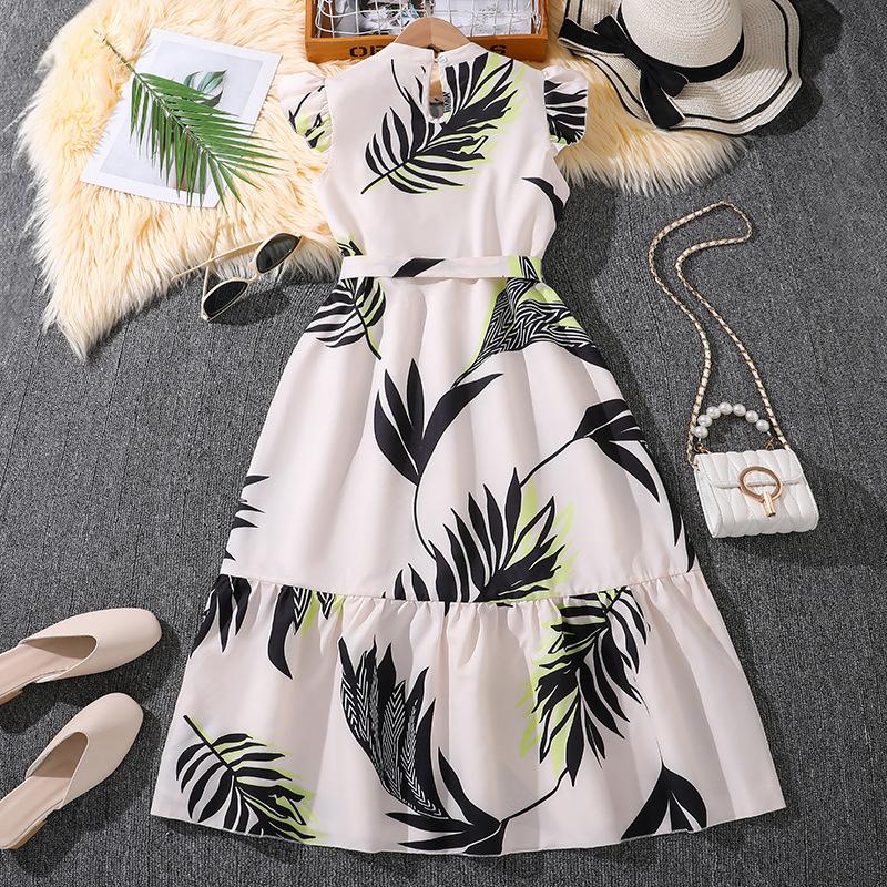 Kinder Mode Kleid Sommer Mädchen Süß Kurzarm Bedrucktes Kleid