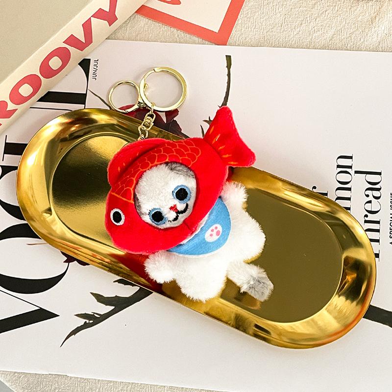 Taiyaki Headgear Plush Toy Keychain Cartoon Cat Soft Stuffed Doll Pendant Car Key Ring Backpack Bag Decor Kid Gift