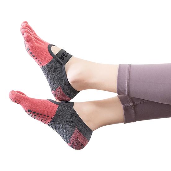 1 Pair Women Yoga Socks Non-Slip Bottom Five Toe Socks Ballet-Style Design Studio Exercise