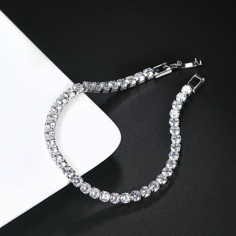 Women's Fashion 4mm Zirconia Tennis Bracelet Crystal Charm Designer Thin Chain Wedding Jewelry