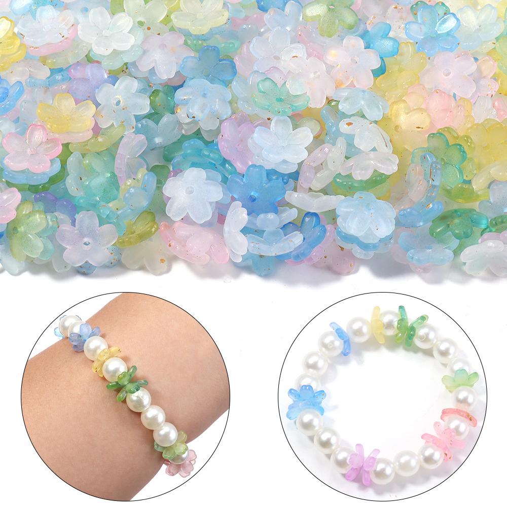 200pcs 11mm Acrylic Flowers Beads Colorful Five Petals Flower Loose Beads For Jewelry Making DIY Necklace Earrings Accessories